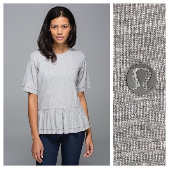 lululemon athletica Tops - Lululemon Flouncey Tee Mini Stripe Heathered Medium Grey Angel Wing S